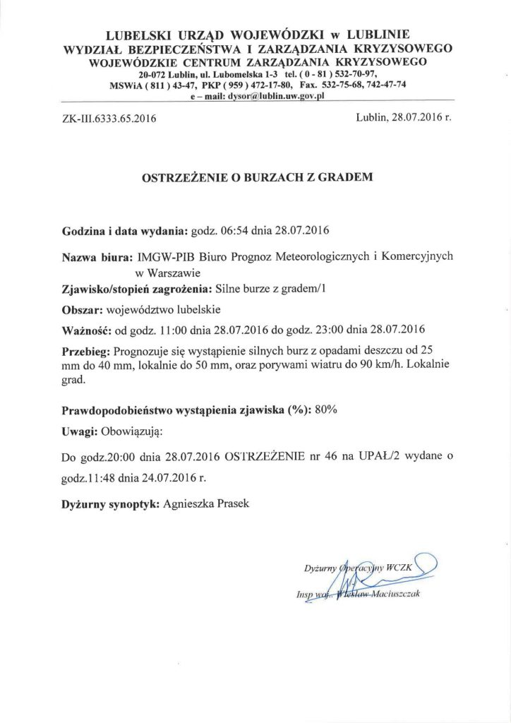 Ostrzezenie 28 07 2016